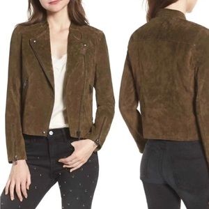Blank NYC No Limit Suede Moto Jacket in Olive, Size Small